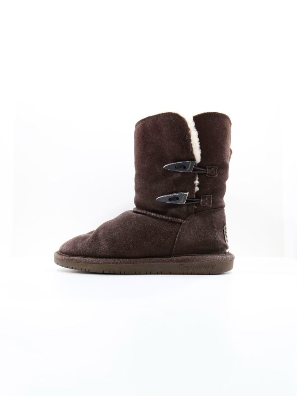 BearPaw  Abigail Brown Suede Sheepskin-Lined Mid-Calf Winter Boots - 8